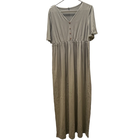 #2419 NWT Over The Head V-Neck Sage Maxi Dress - Picture 2 of 8